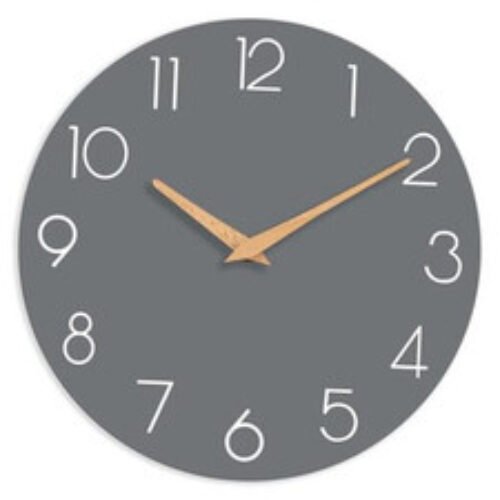 Wall Clock, Gray Wooden Silent Non-Ticking, Decorative Battery Operated Wall