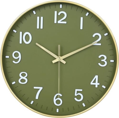 Wall Clock Green, Silent Wall Clocks Battery Operated 8 Inch-Modern Non Ticking