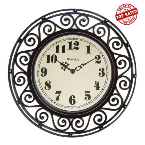 Wall Clock Hanging Wrought Iron Style Bronze Analog Quartz Accuracy 12" Round