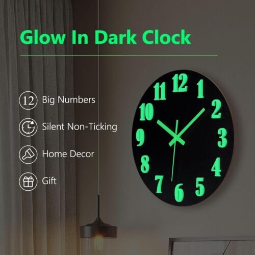 Wall Clock Large Luminous Quartz Night Light Glow In The Dark Silent Home
