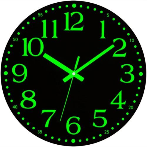 Wall Clock Large Luminous Quartz Night Light Glow In The Dark Silent Home 12In