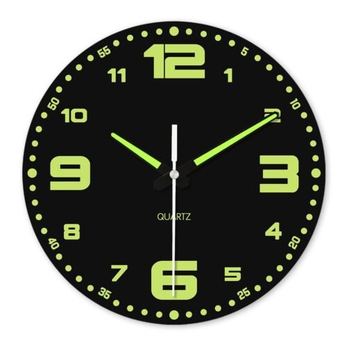 Wall Clock Large Luminous Quartz Night Light Glow In The Dark Silent Home 12In