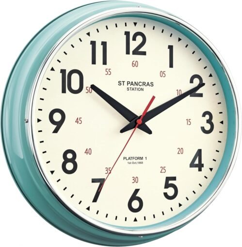 Wall Clock Metal 12.4" Vintage Retro Clocks Countryside 12.4 Inch, Teal