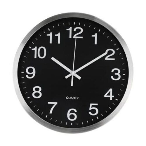 Wall Clock Metal Finish Silent Non Ticking 12 Inch Black-silver Brushed Finish