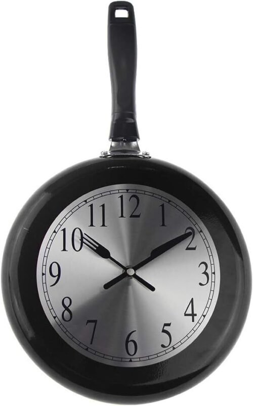 Wall Clock Metal Frying Pan Kitchen Home Decor Screwdriver Silent Modern 10 in