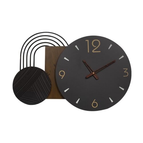 Wall Clock Modern Battery Operated Black Big Clocks Metal& Wood Retro Style L...
