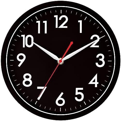 Wall Clock Modern Black Silent Non Ticking Wall Clocks 12" D-black Face