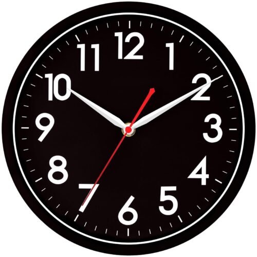 Wall ClockModern Black Silent Non Ticking Wall Clocks Battery Operated 10 Inc...