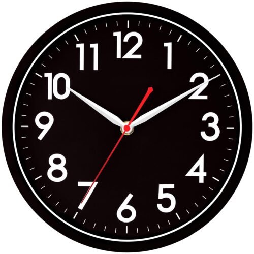 Wall ClockModern Black Silent Non Ticking Wall Clocks Battery Operated 10 Inc...