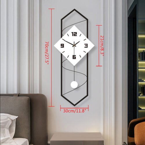 Wall Clock Modern Pendulum Wall Clock with Silent Movement Metal+ Solid Wood