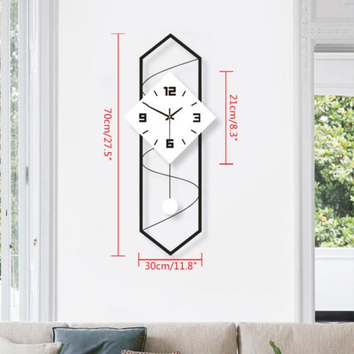 Wall Clock Modern Pendulum Wall Clock with Silent Movement Metal+ Solid Wood