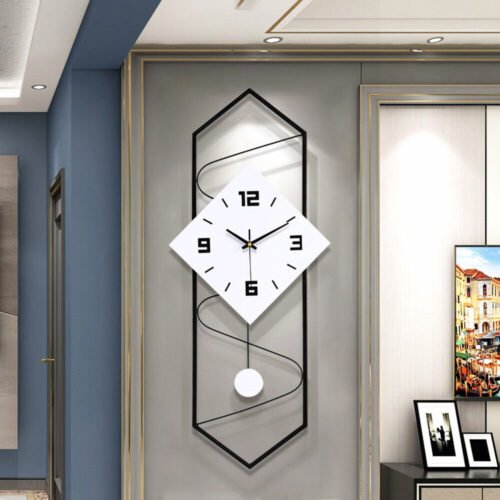 Wall Clock Modern Pendulum Wall Clock with Silent Movement Metal+ Solid Wood