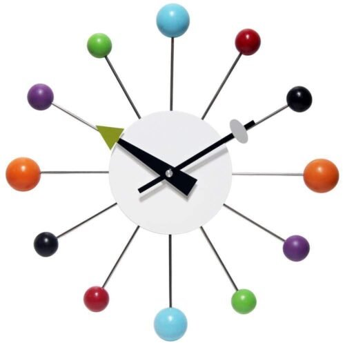 Wall Clock Multi-Colored Geometric Orb Spoke High-Grade Metal Quartz Movement