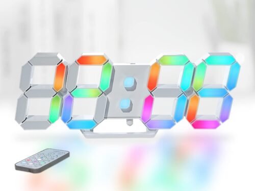 Wall Clock Neon Digital Clock 3D LED Desk Clock Large Display 9.7" RGB Clock ...