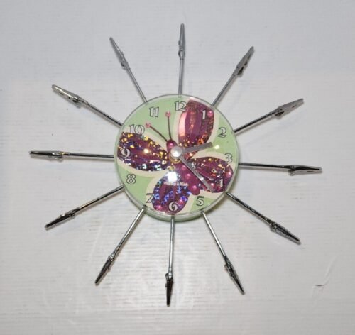 Wall Clock Pink Purple Sterling Noble Rhinestones Butterfly Mini Starburst Clips