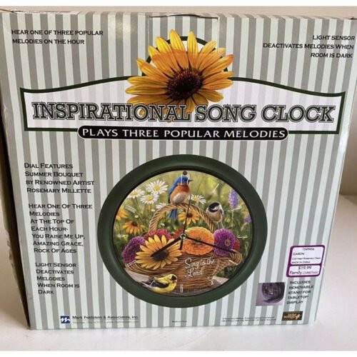 Wall Clock Plays Each Hour Spiritual Songs Green Frame Plastic 10" Inch Quartz