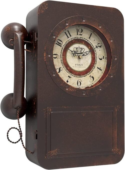 Wall Clock Retro Old vintage decor Telephone Hidden Safe Battery Operated