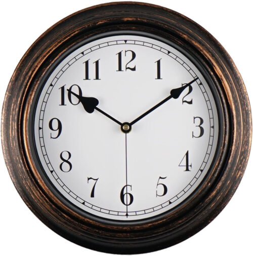 Wall Clock Retro Vintage Silent- 12 Inch Large Round Battery Operated Bronze