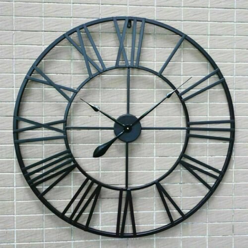 Wall Clock Roman Round Face White Large Roman Numerals Skeleton Designed Garden