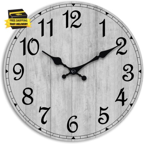 Wall Clock, Rustic Wall Clocks Battery Operated Silent Non Ticking, Country roun