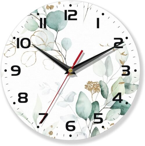 Wall Clocks Battery Operated,Eucalyptus Leaf Clock for Living Room,Decorative Wa