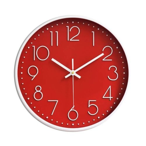 Wall Clocks Battery Operated Non-Ticking Red Clock 12 Inch Kitchen Wall Clock