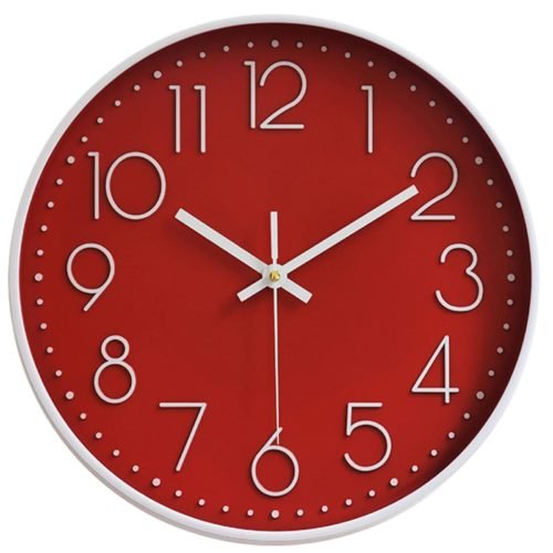 Wall Clocks Battery Operated Non-Ticking Red Clock 12 Inch Kitchen Wall Clock...