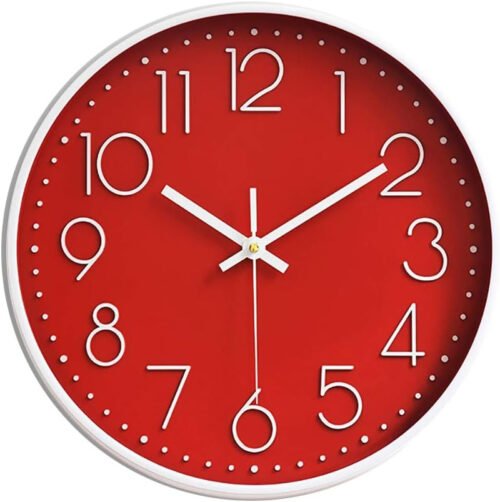 Wall Clocks Battery Operated Non-Ticking Red Clock 12 Inch Kitchen Wall Clock Qu