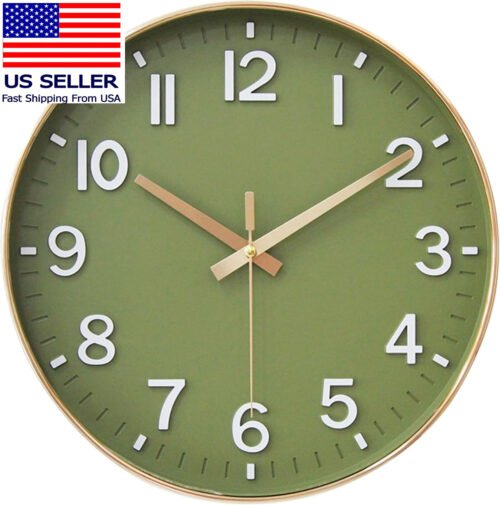 Wall Clocks Battery Operated,Wall Clock Green Gold,8 Inch Wall Clock Silent Non