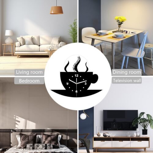 Wall Clock Silent Coffee Cup Shape Easy Lightweight Trendy Decor Acrylic Hanging