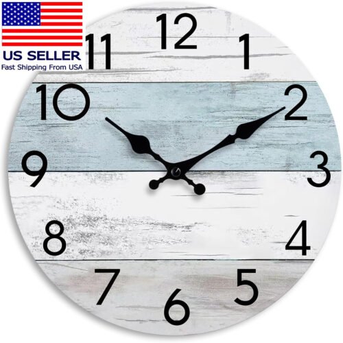 Wall Clock Silent Non-Ticking Wooden Clocks Battery Operated 8 Inch Small Countr