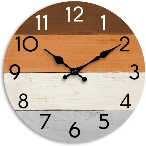 Wall Clock Silent Non-Ticking Wooden Clocks Battery Operated 8 Inch Small Countr