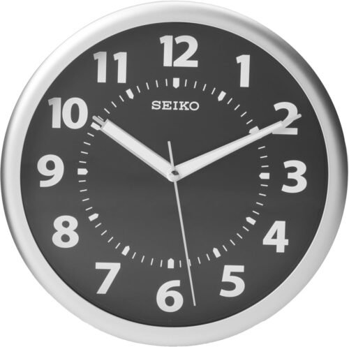 Wall Clock Silver-Tone Metallic Case Luminous Numerals