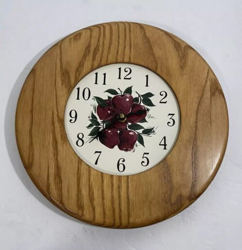 Wall Clock Solid Wood Frame Roses Flowers Gold Trim Battery Operated 10" WORKS