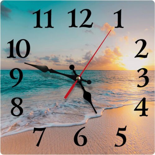 Wall Clock Square Non-Ticking Silent Battery Operated Clock 12 Inch Sea Beach...