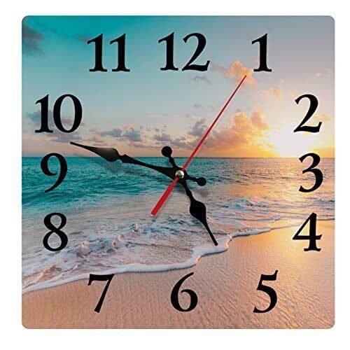 Wall Clock Square Non-Ticking Silent Battery Operated Clock 12 Inch Sea Beach