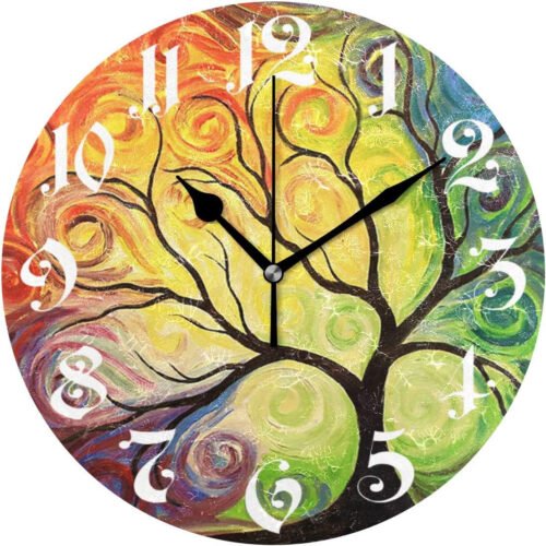 Wall Clock Tree of Life Rainbow Branch Leaves Seasonal Flowers round Clock Silen