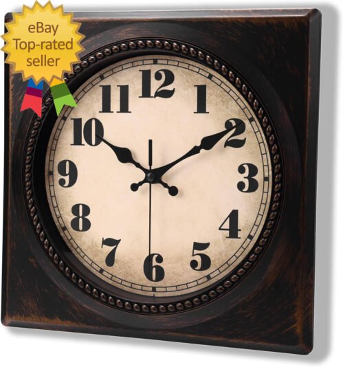 Wall Clock Vintage 1950S Style - Square Retro 12 Inch Wall Clocks Battery Operat