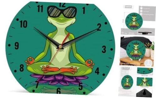 Wall Clock,Wall Clocks for Living Room Decor,Yoga Lotus Flower Funny Frog