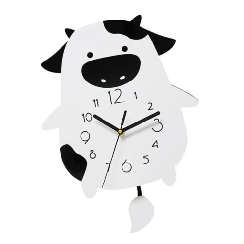 Wall Clock with Pendulum Cow Swing Shaped Dining Room Bright Color