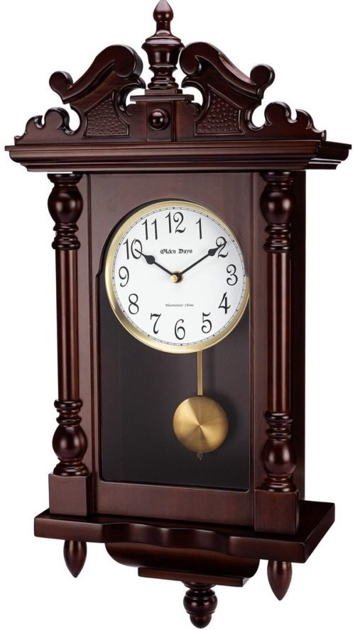 Wall Clock with Real Wood, 4 Chime Options, Swinging Pendulum 22” Large