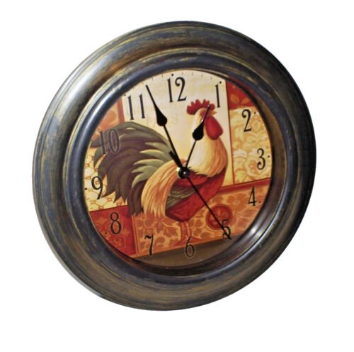 Wall Clock with Rooster Rustic Farmhouse Kitchen 11"
