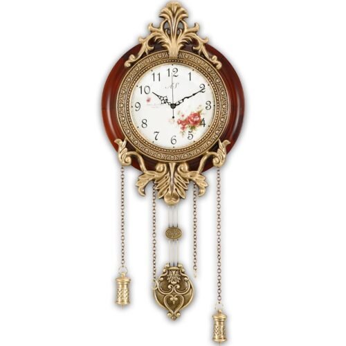 Wall Clock with Swinging Pendulum, Vintage Retro Style, Solid Wood Metal Art ...