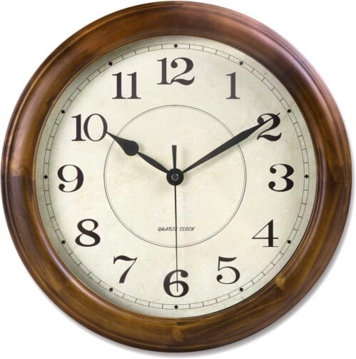 Wall Clock Wood 14 Inch Silent Wall Clocks Large Decorative Battery
