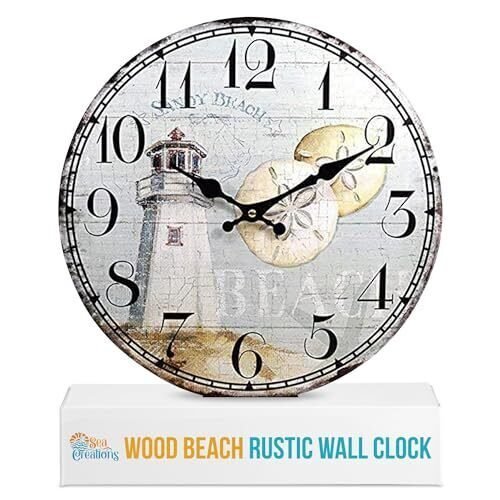 Wall Clock Wood Lighthouse Decorative 13 Inch Beach Theme Perfect Decor for Kitc