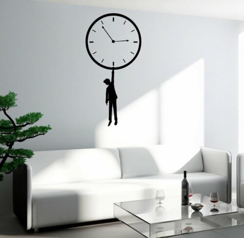 Wall Decal Boy Hanging On Clock Decor Vinyl Sticker (ed2063)