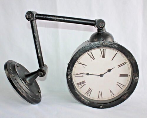 Wall Mount Station Clock Double Sided Round On Metal Arm