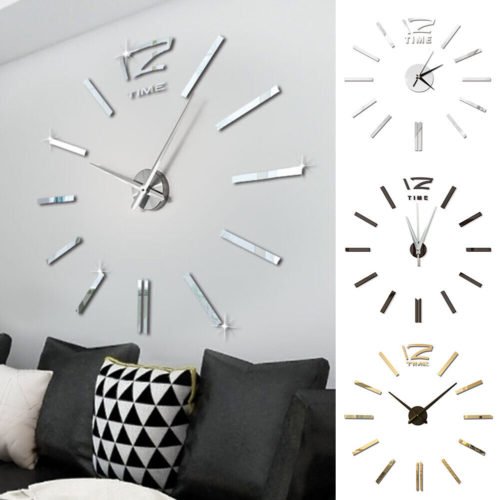 Wall Sticker Clock 3D Acrylic Big Mirror Diy Sticker Decor Modern Wall Clock