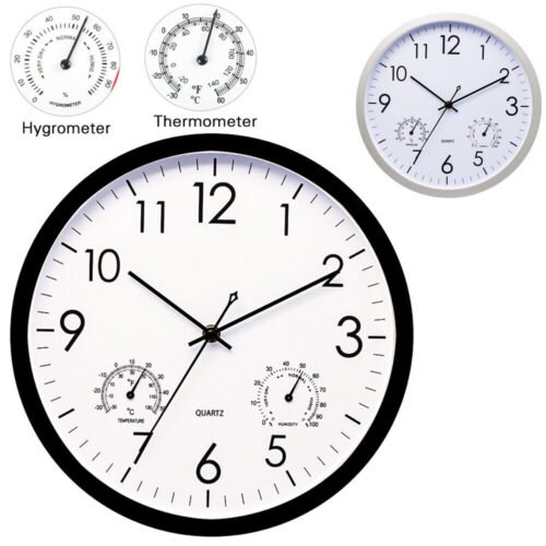 Wall /TABLE ALARM CLOCK Thermometer Hygrometer Silent Quartz Indoor Outdoor Home