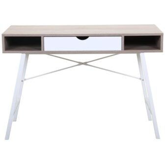 Walnut White 43 in. Home Office Computer Desk with Drawer, Student Writing...